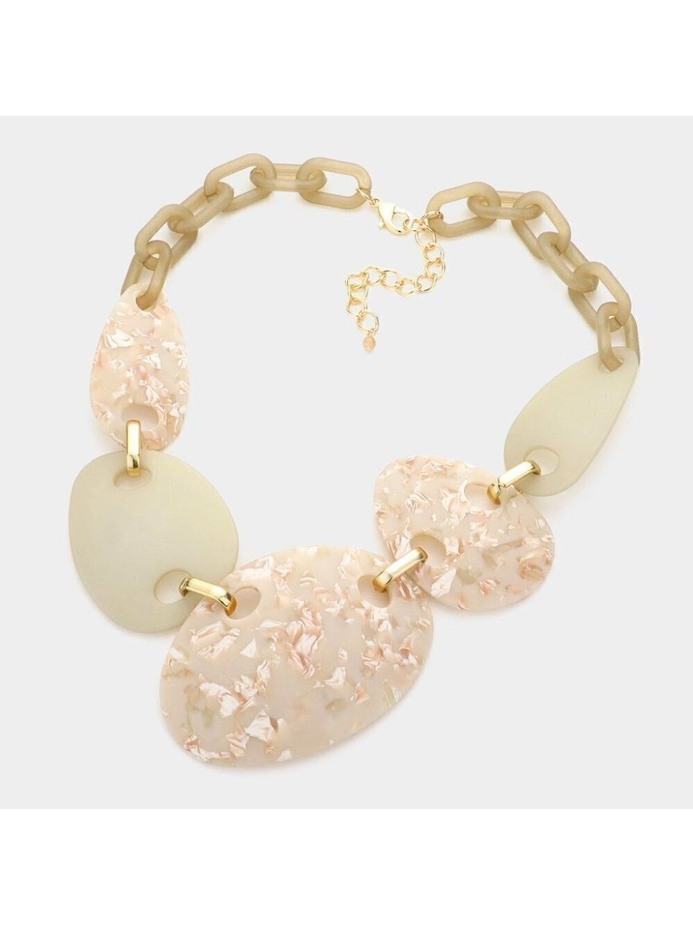 NWT Neutral Bohemian Marble Abstract Resin Chain Chunky Necklace